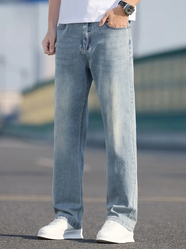 

Мужские джинсы из денима в стиле ретро, новинка 2026 года, весенний тренд, прямые эластичные повседневные длинные брюки, молодежная одежда, весенняя мода