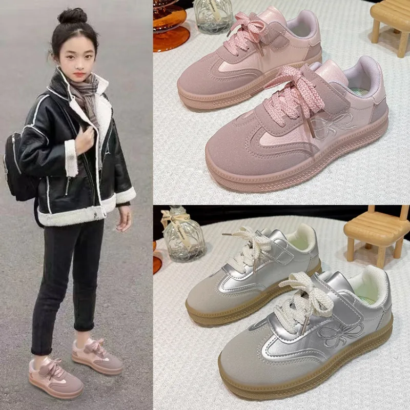 

2025 г., детская повседневная кожаная обувь для девочек, осенняя нескользящая тренировочная обувь для малышей, универсальная шикарная классическая удобная школьная обувь