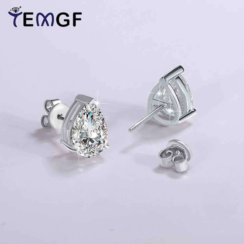

Женские серьги-гвоздики TEMGF грушевидной огранки с цирконом/Муассанитом, стерлинговое серебро 925 пробы, классические простые серьги, ювелирные изделия, подарки, 1 пара