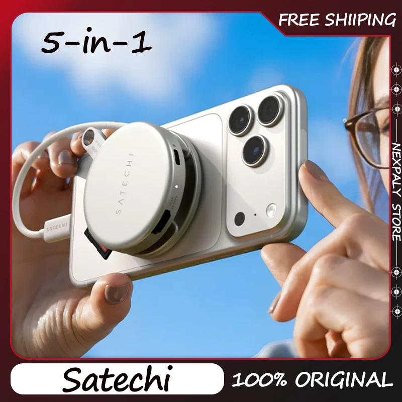 Satechi OntheGo 5-in-1 Magnetic Hub Adapter USB C for MacBook Neo for iPad iPhone 4K HDMI 60W PD SD Card Reader Multiport Dongle