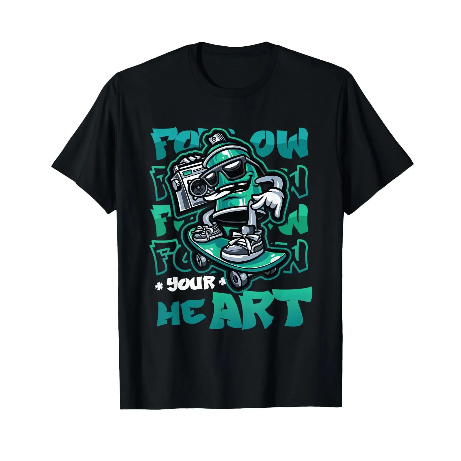 Follow Yout Heart Ghetto Graffiti Sprayer T Shirt vintage Washed homme Stretched Soft graphic Comfortable fashion Unisex