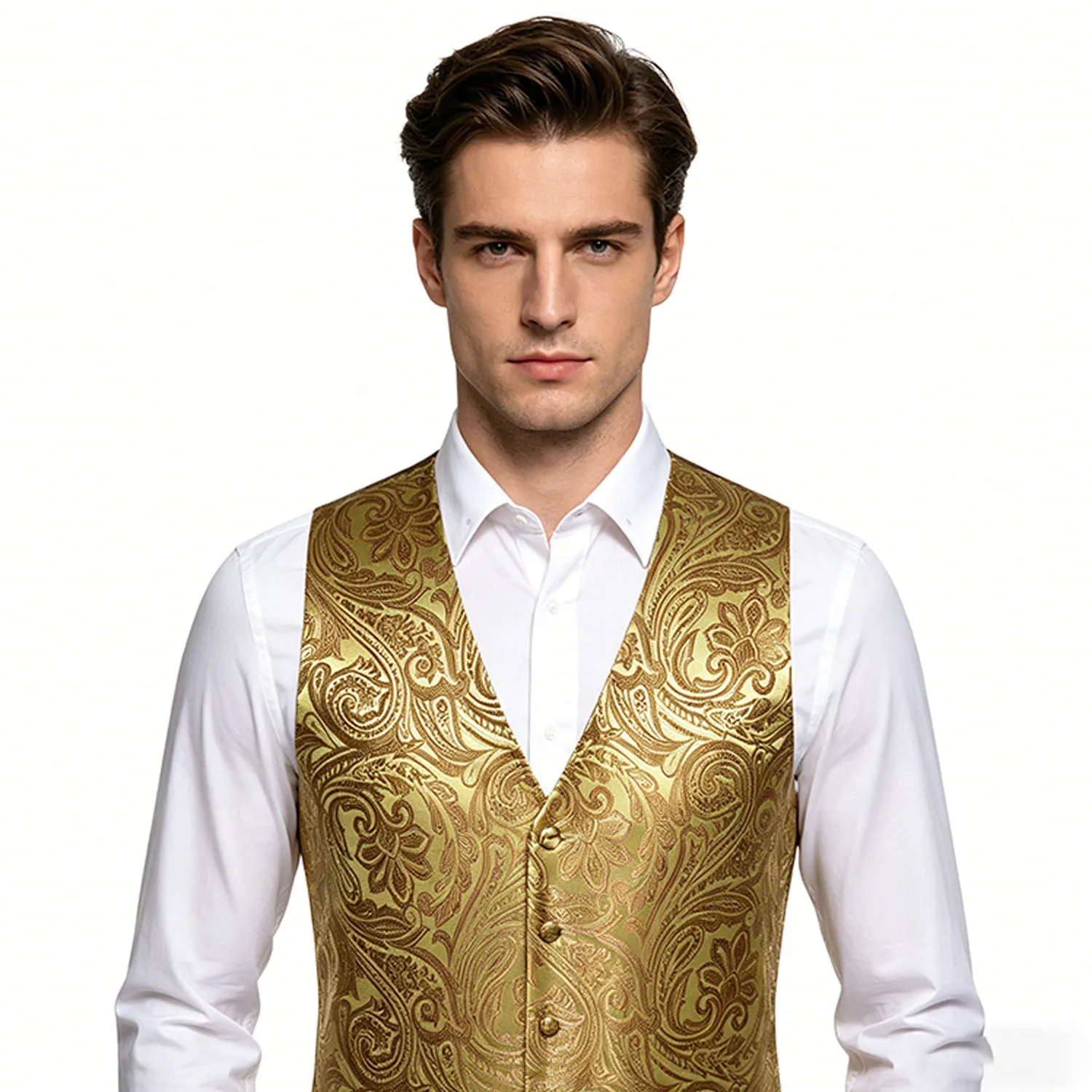 Men's Jacquard Floral V-Neck Suit Vest & Matching Tie Set, Formal Fit Waistcoat for Wedding, Prom, Business Party