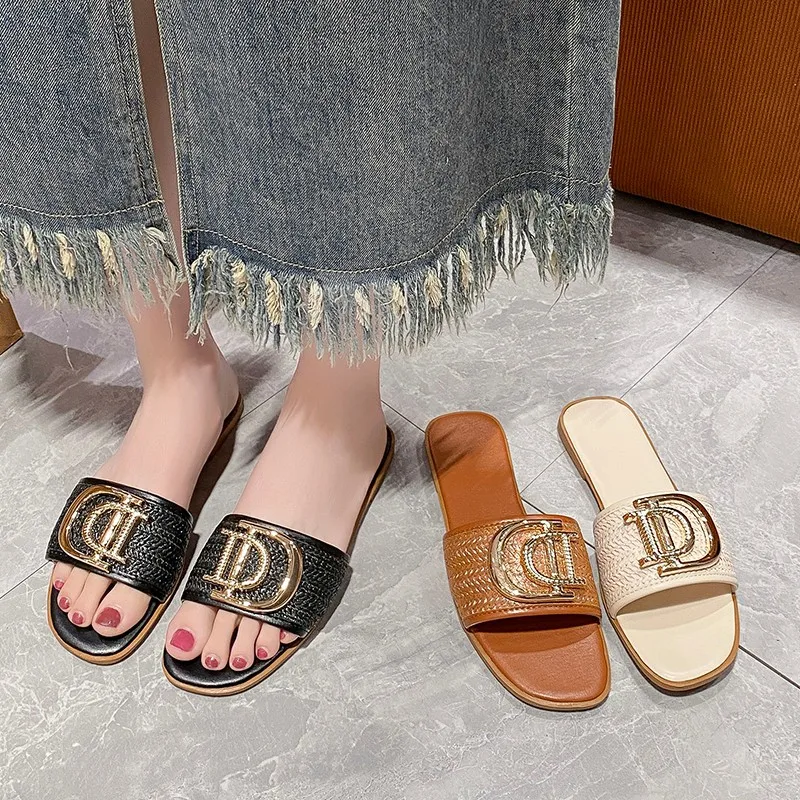

2025 Women Luxury Decor Weave Design Flat Sandals Fashion Open-toe Vacation Casual Party Sexy Elegant Office-Ladies New Shoes
