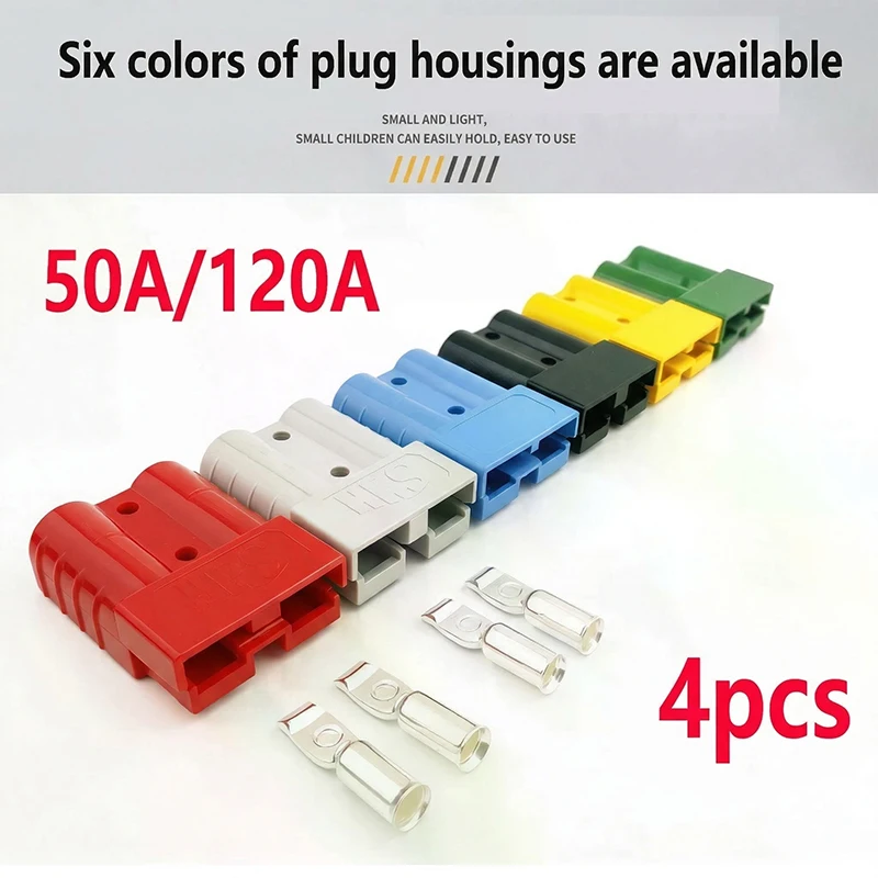 

4Pcs/2Pairs Anderson Style 50A/120A Battery Power Connector, Multi-Color Quick Disconnect Plugs for RV, Solar & Battery Charging