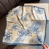 2025 Fashion Luxury Rose Print Scarf Women Silk Scarves Bandana Hijab Neckerchief Shawl Kerchief Hair Band Foulard