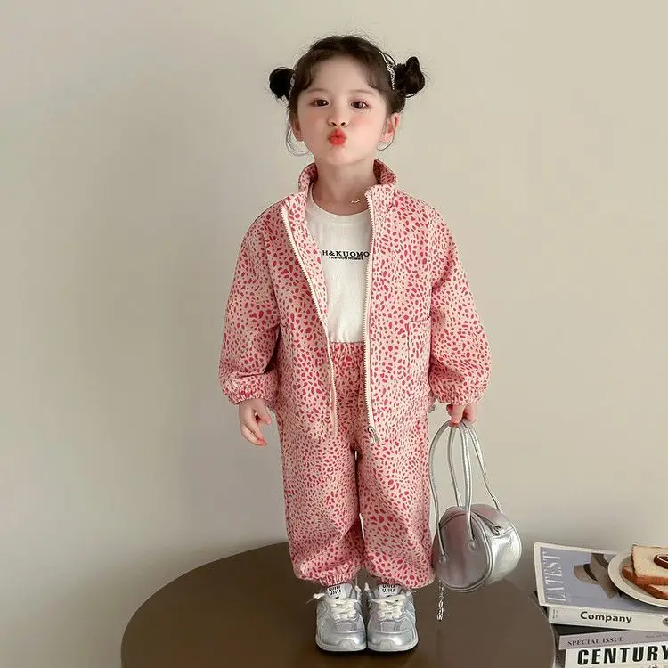 Girls Spring and Autumn Set 2026 Jacket New Children Baby Autumn Western Casual Leopard Pattern Two Piece Set