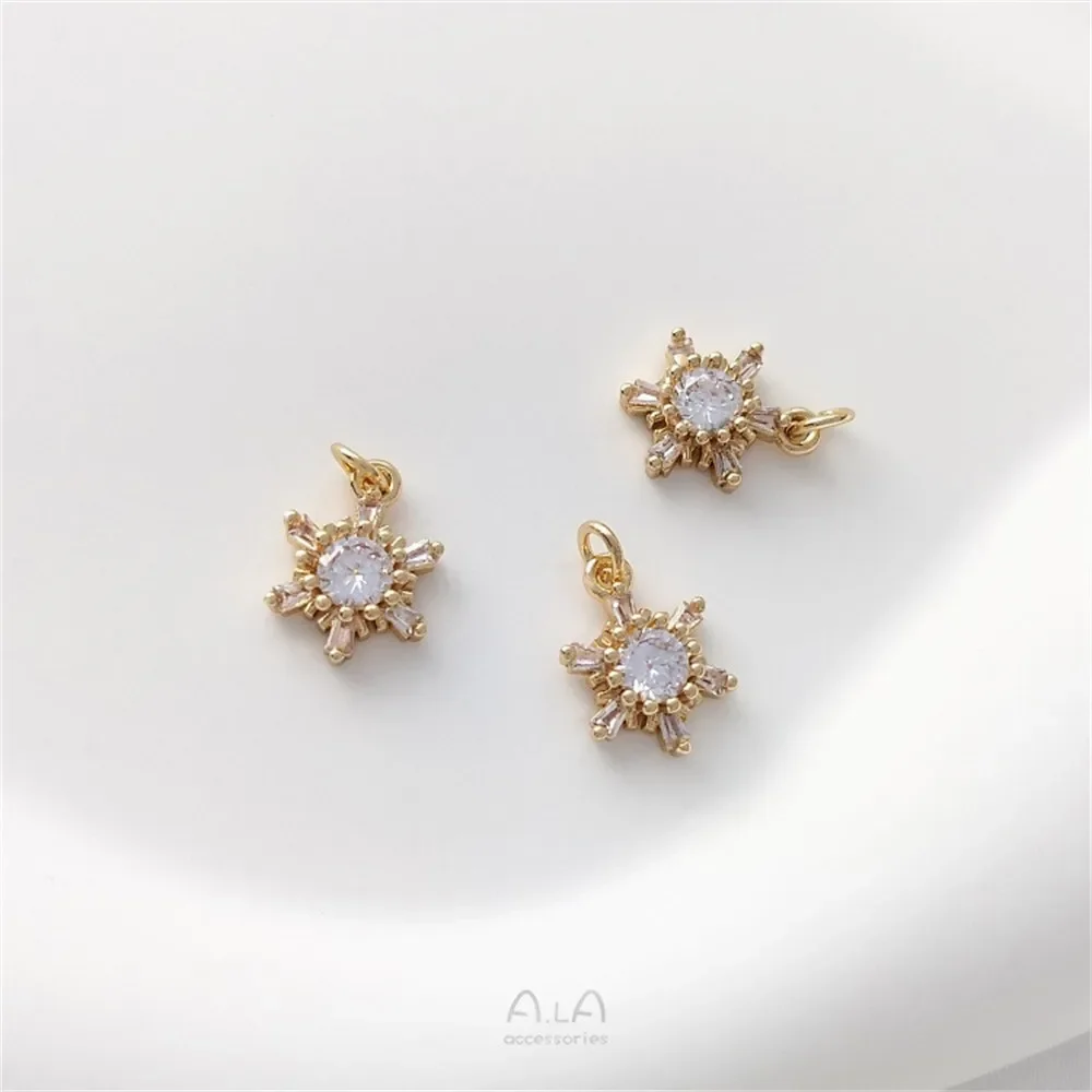 14K Gold Inlaid Zircon Small Snowflake Pendant Handcrafted DIY Necklace Bracelet Earrings Charms Pendant Accessories K517