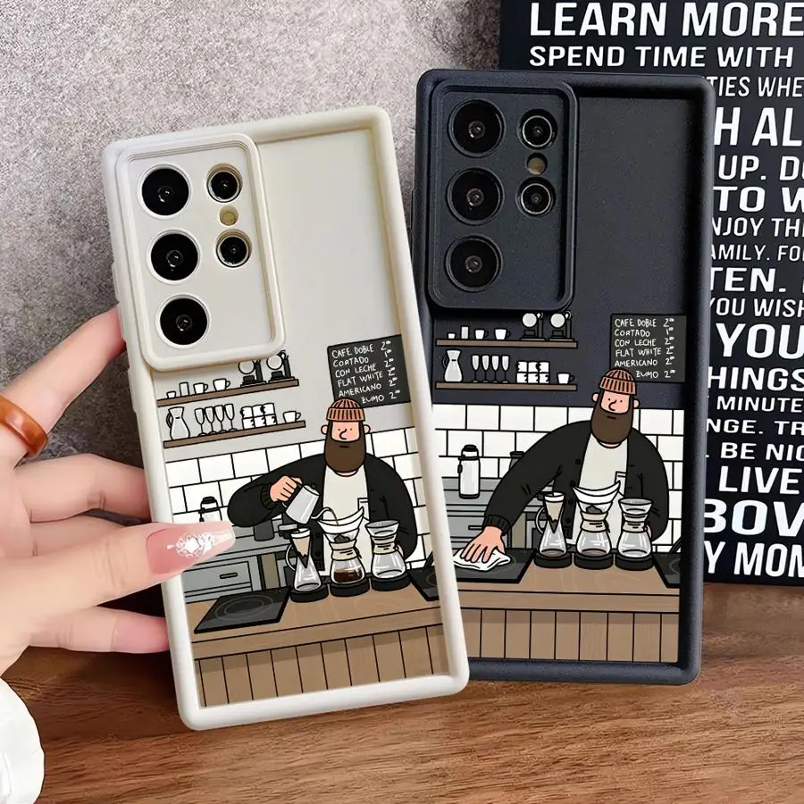 Coffee Shop Man Case for Samsung Galaxy S26 Ultra S24 Plus S24Ultra S20FE S21 S25 Edge S22 S23 FE S25 Phone Cover