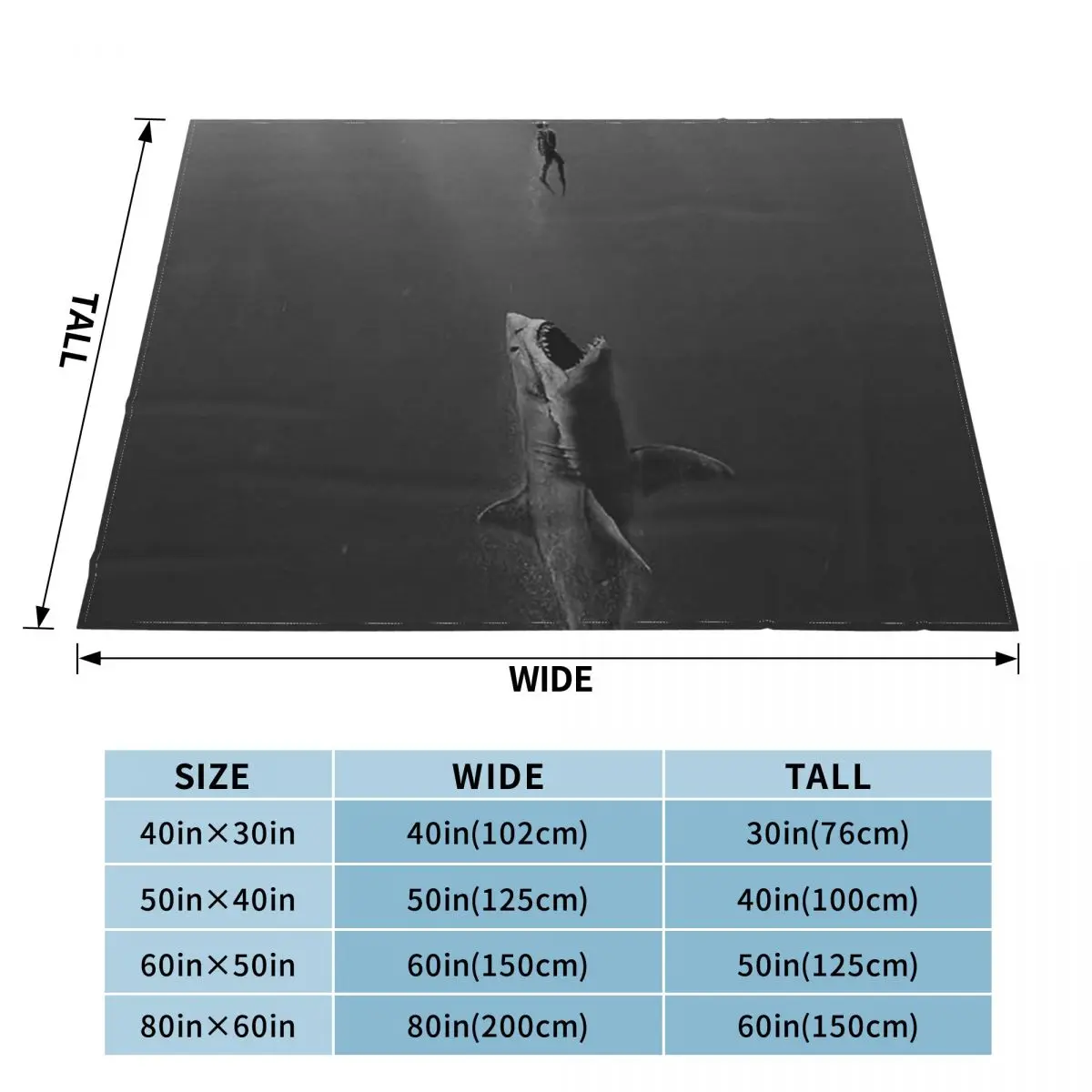 Deep Sea Shark Black Blanket Soft Warm Flannel Throw Blanket Bedding for Bed Living room Picnic Travel Home Couch