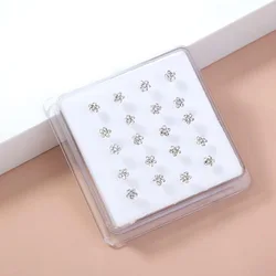 20Pcs/Box Body Nose Piercing Jewelry Nose Rings Silver Needle for Women Colored Crystal Flower Nose Jewelry Wholesale