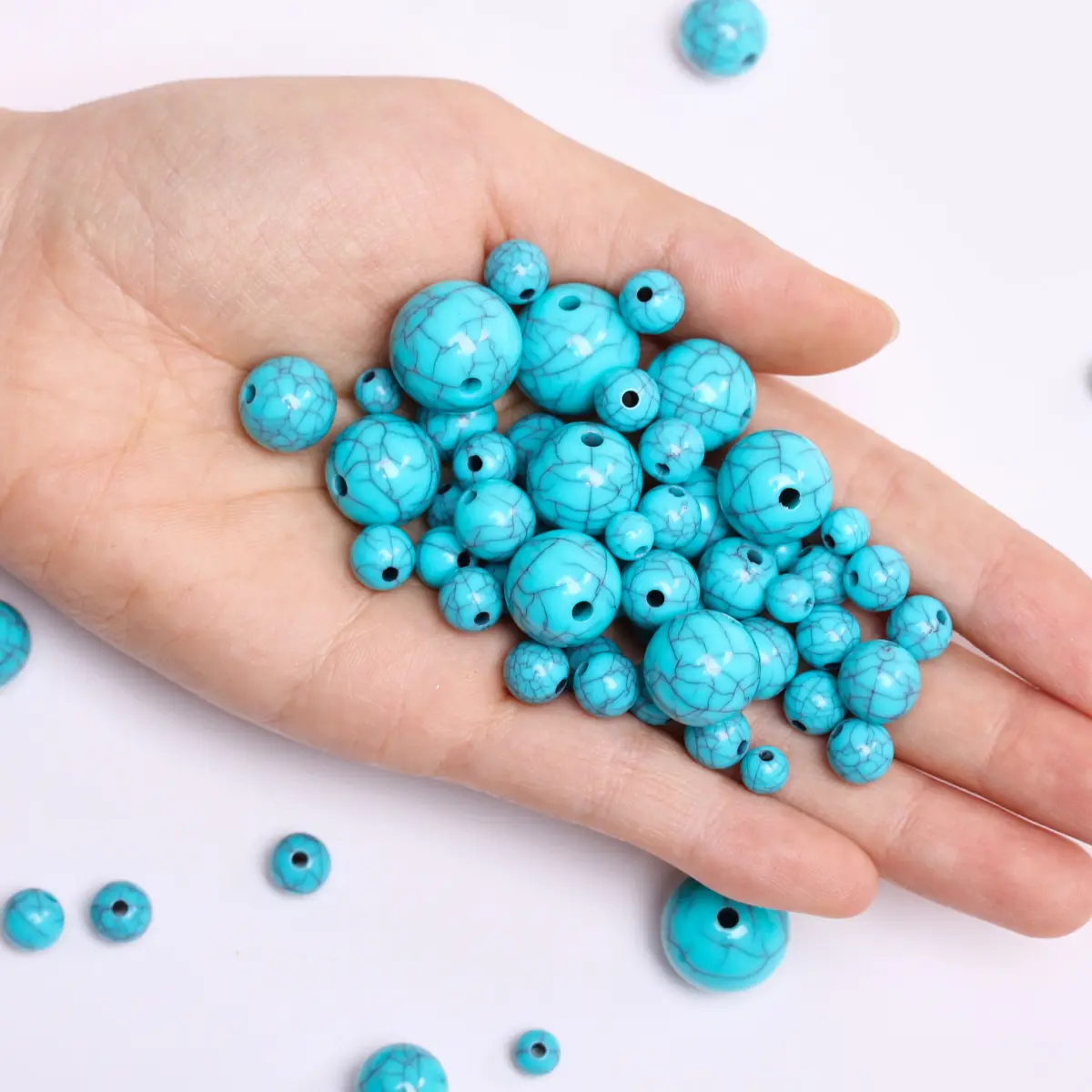 6-16mm 50-5Pcs White Blue Imitated Turquoises Resin Round Beads For DIY Bracelet Necklace Artificial Jewelry Making Accessories