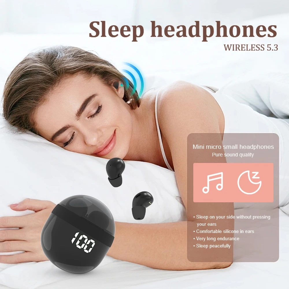 Invisible Headphones Bluetooth 5.3 Wireless In-Ear Earphones With Mic Noise Reduction Earbuds Heavy Bass Headset For Smart Phone