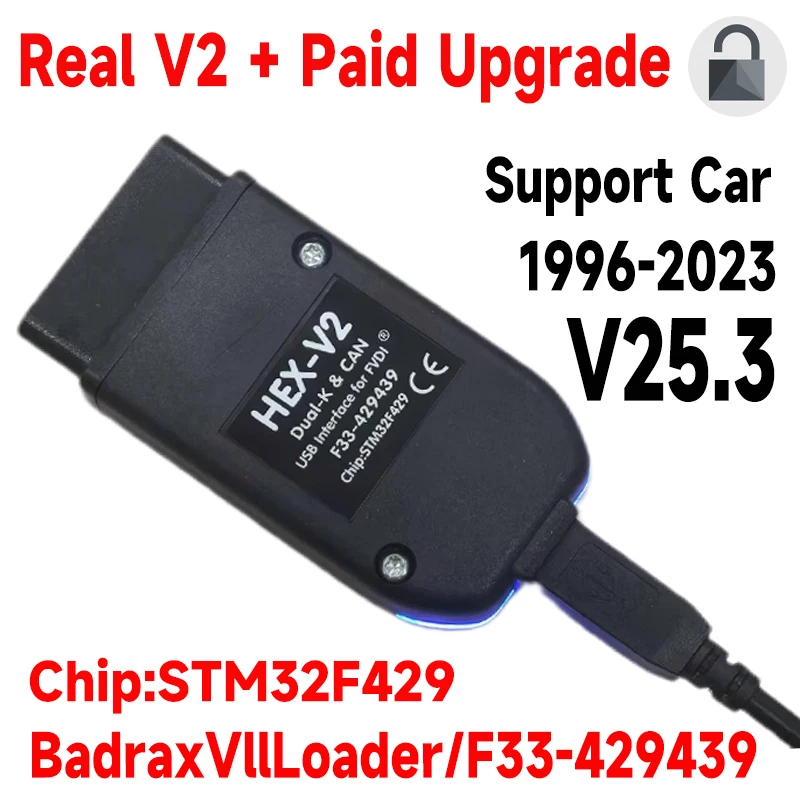 

VCDSV25.3 OBD2 Diagnostic Scanner Tool OEM REAL V2 Multi-Language HEX V2 Cable for VW Audi Skoda Seat - VCDS-V2 VAG COM