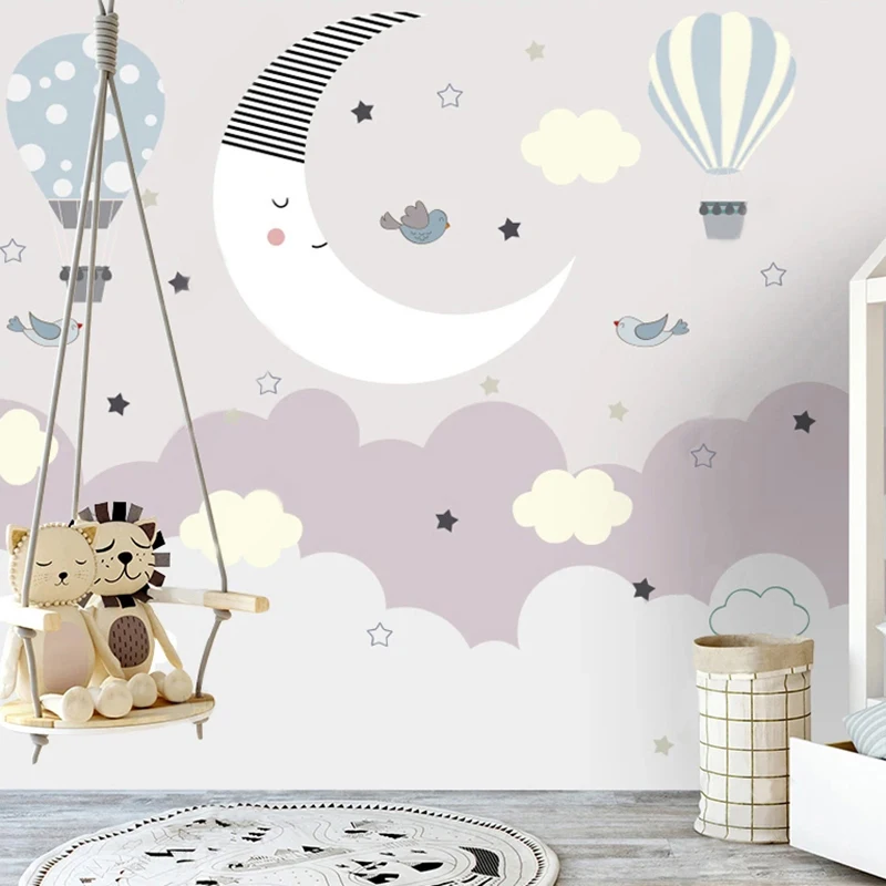 Custom Photo Wallpaper Modern Hand Painted 3D Cartoon Starry Sky Stars Moon Landscape Wall Painting Children's Room Mural