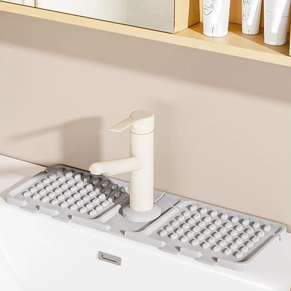 Foldable Silicone Faucet Mat Freely Cut Heat Resistant Sink Splash Guard Non-Slip Adjustable Water Drip Catcher Tray