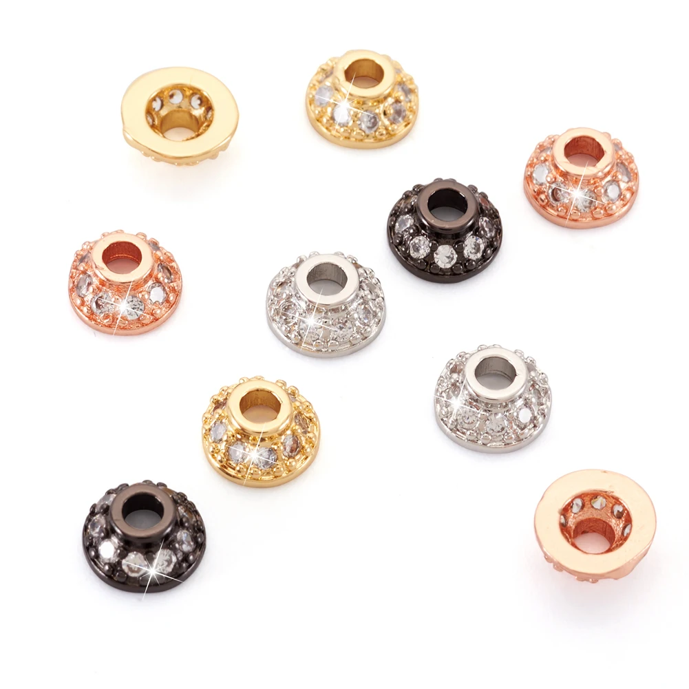 10pc Brass Crystal Cubic Zirconia Bead Cap Metal Flower End Caps for Jewelry Making DIY Bracelet Necklace 6x3mm