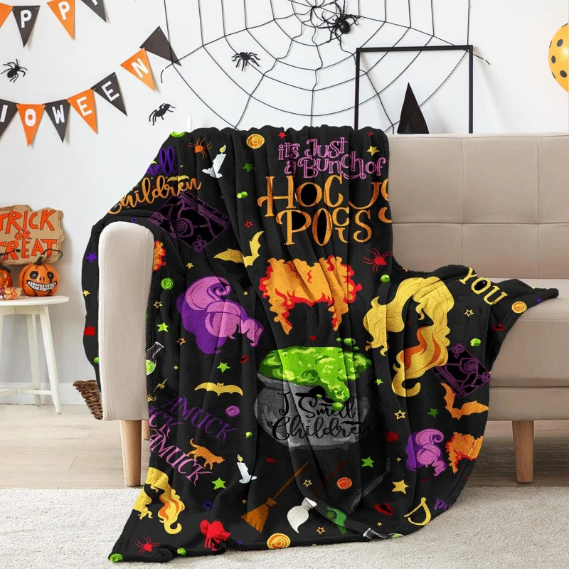 Halloween Blanket Haunted Witch Throw Skull Spider Potions Flannel Fleece and Throws