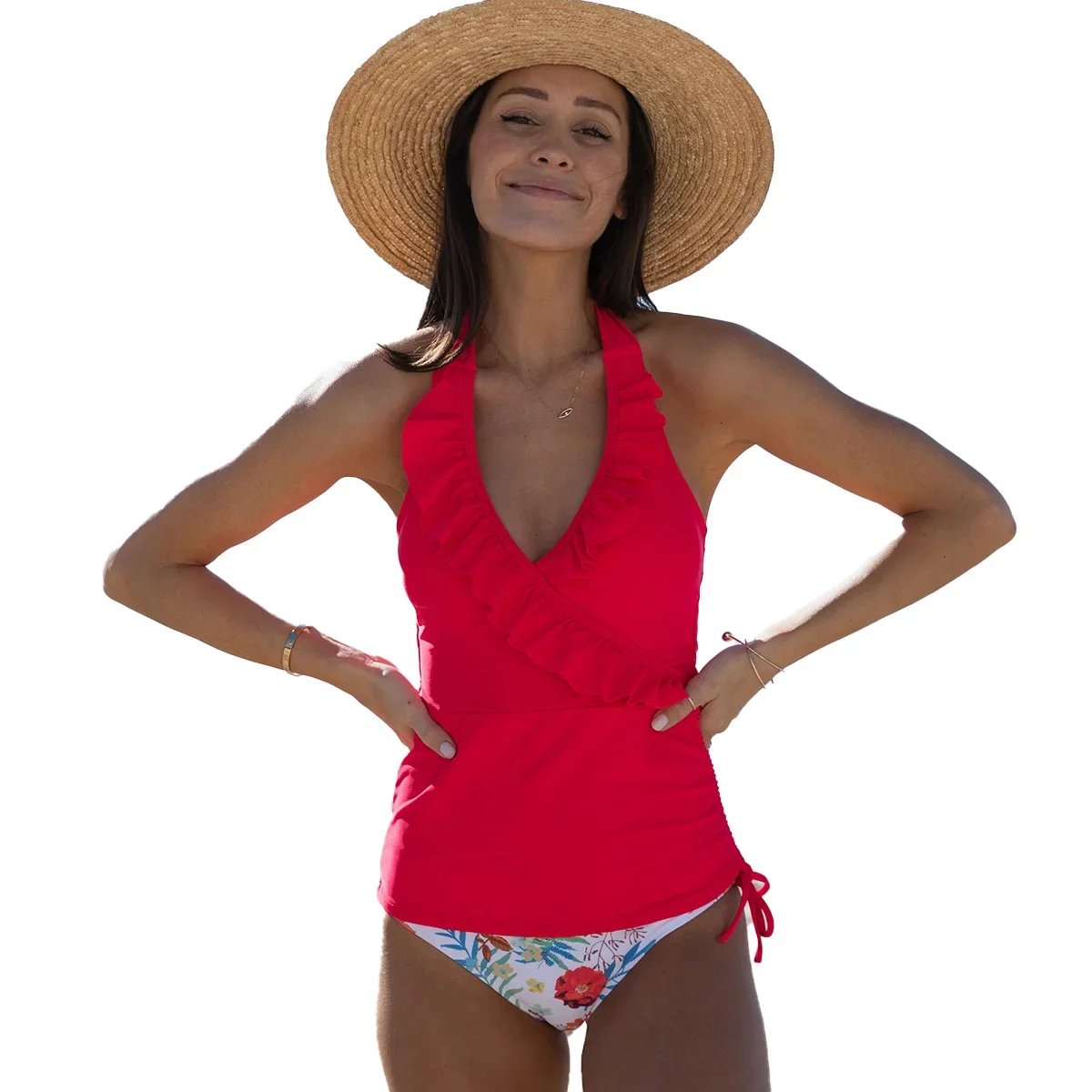 Beachsissi Tankiniชุดผู้หญิงดอกไม้Ruffled Designบิกินี่ชุดว่ายน้ําน่ารักTummy Controlชุดว่ายน้ําBeachwearใหม่ 2 ชิ้น 2023