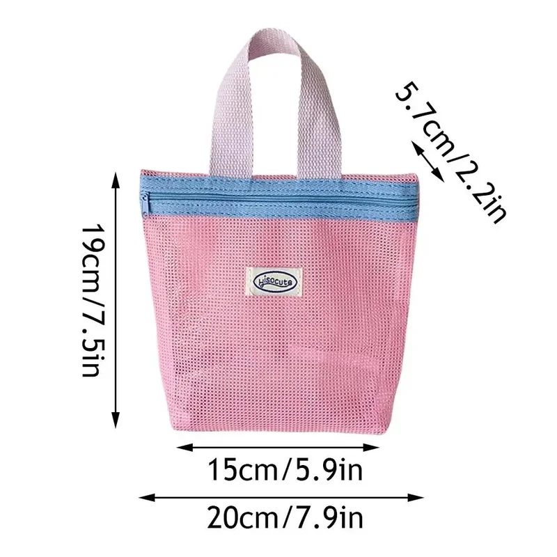 INS สไตล์สีสดใสสดใสฤดูร้อนตาข่าย Tote กระเป๋ากระเป๋าเครื่องสําอางขนาดเล็กกระเป๋าถือพับได้แบบพกพากระเป๋าผู้หญิงกระเป๋าชายหาด
