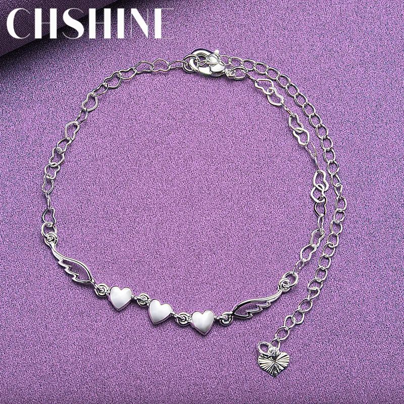 

CHSHINE 925 Sterling Silver Three Love Heart Bracelet For Women Wedding Party Fashion Charm Jewelry