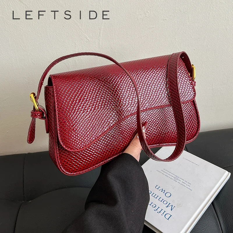 

LEFTSIDE Small PU Leather Flap Shoulder Bag for Women 2024 Winter New Trend Y2K Handbags and Purses Females Crossbody Bags