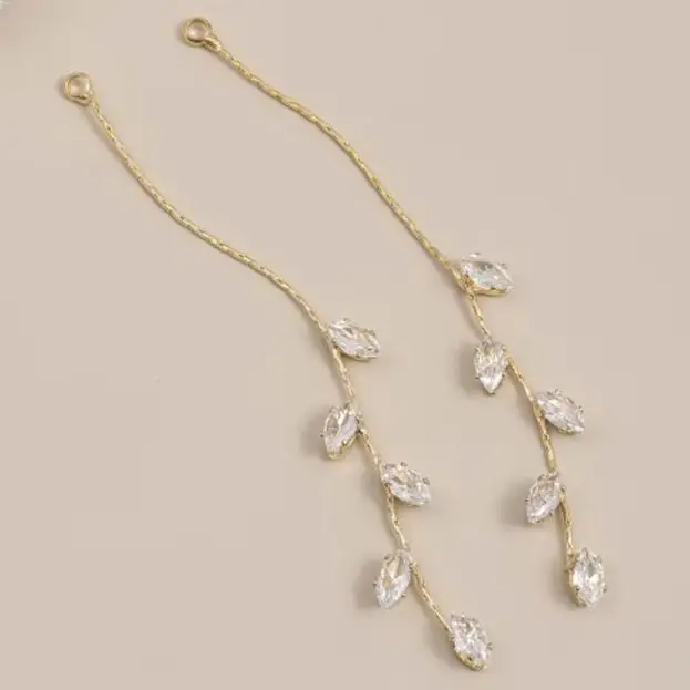 

14K-18K Golden Horse Eye Zircon Willow Leaf Tassel Pendant Handcrafted Stud Earring DIY Earring Accessories 1 Piece