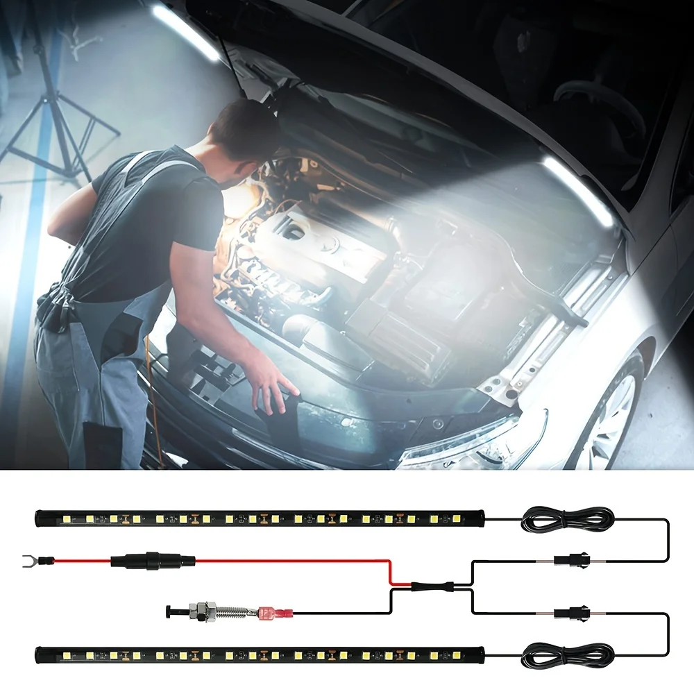 1set LED Car Under Hood Work Inspection Light Kit 12V Work Light Strip 1 In 1 Car Hood Lights Fits Any Vehicle