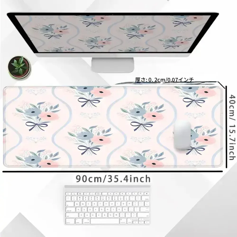 Flower stem rope pattern mouse pad - Large size Non-slip rubber base - With embroidered edges tapis de souris pc accessories