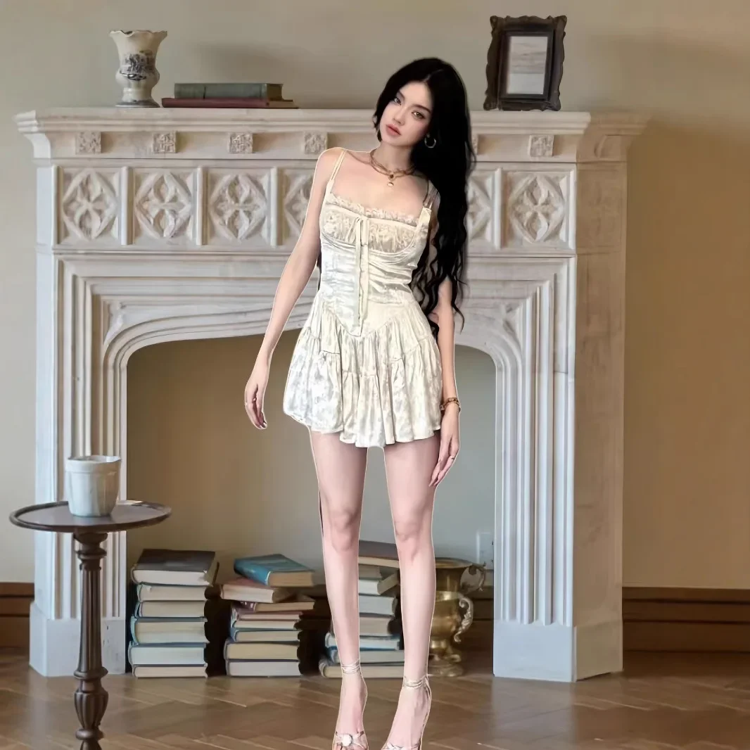 MAGOGO Mini abito medievale in raso retrò da donna Corsetto in pizzo floreale jacquard monopezzo Cami Pagliaccetti Data Esci Abiti estivi