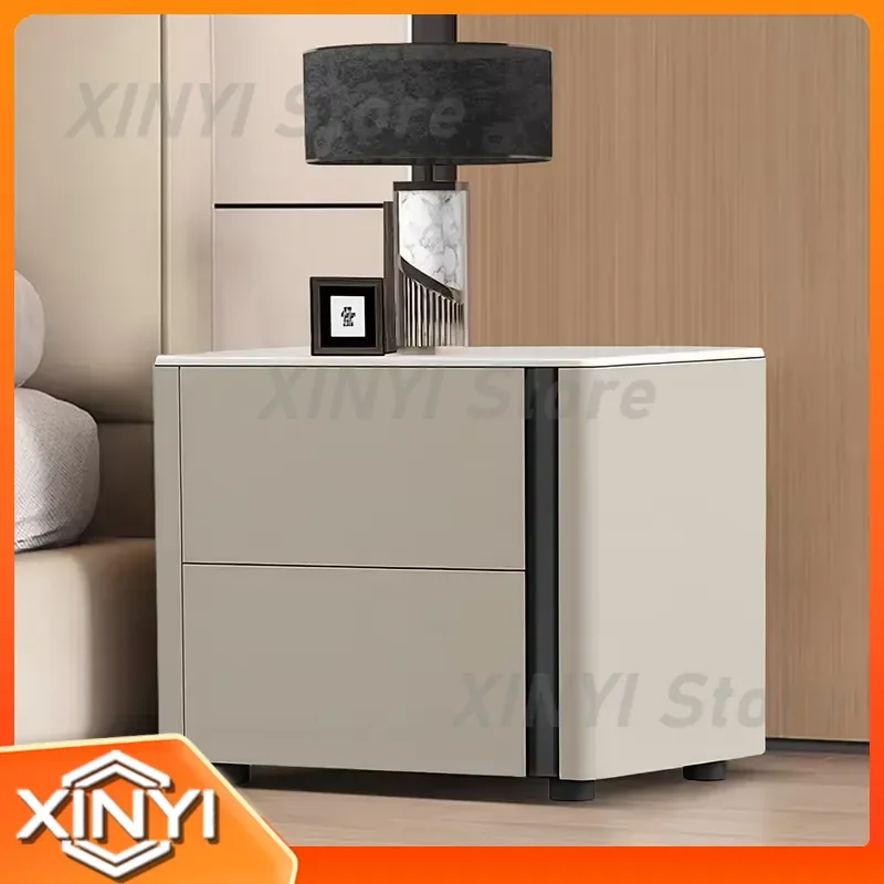 Italian Minimalist Solid Wood Bedside Table with Sintered Stone Top Modern Nightstand Storage Cabinet for Bedroom for IKEA