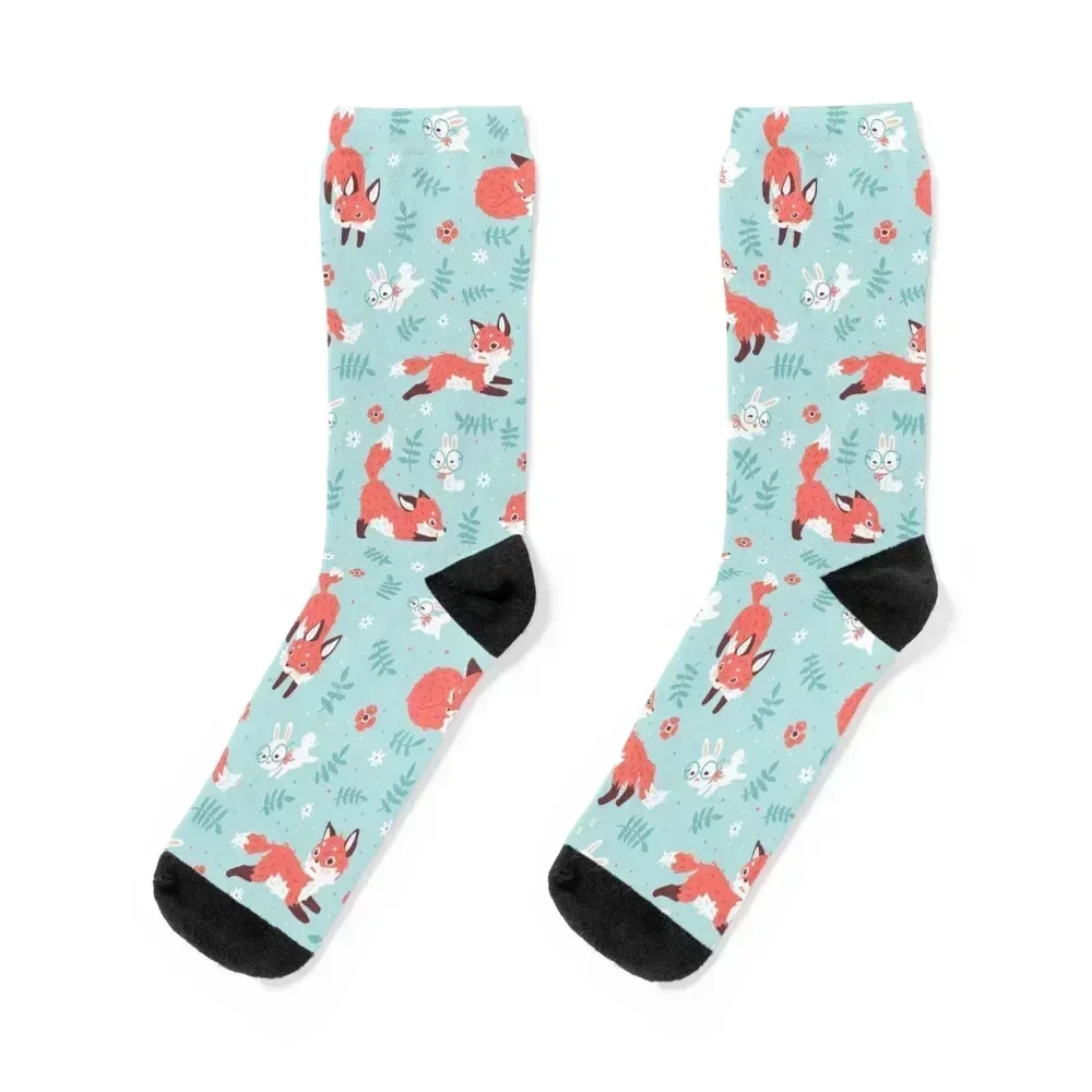 

Fox and Bunny Pattern Socks retro winter gifts cycling Socks Male Women's