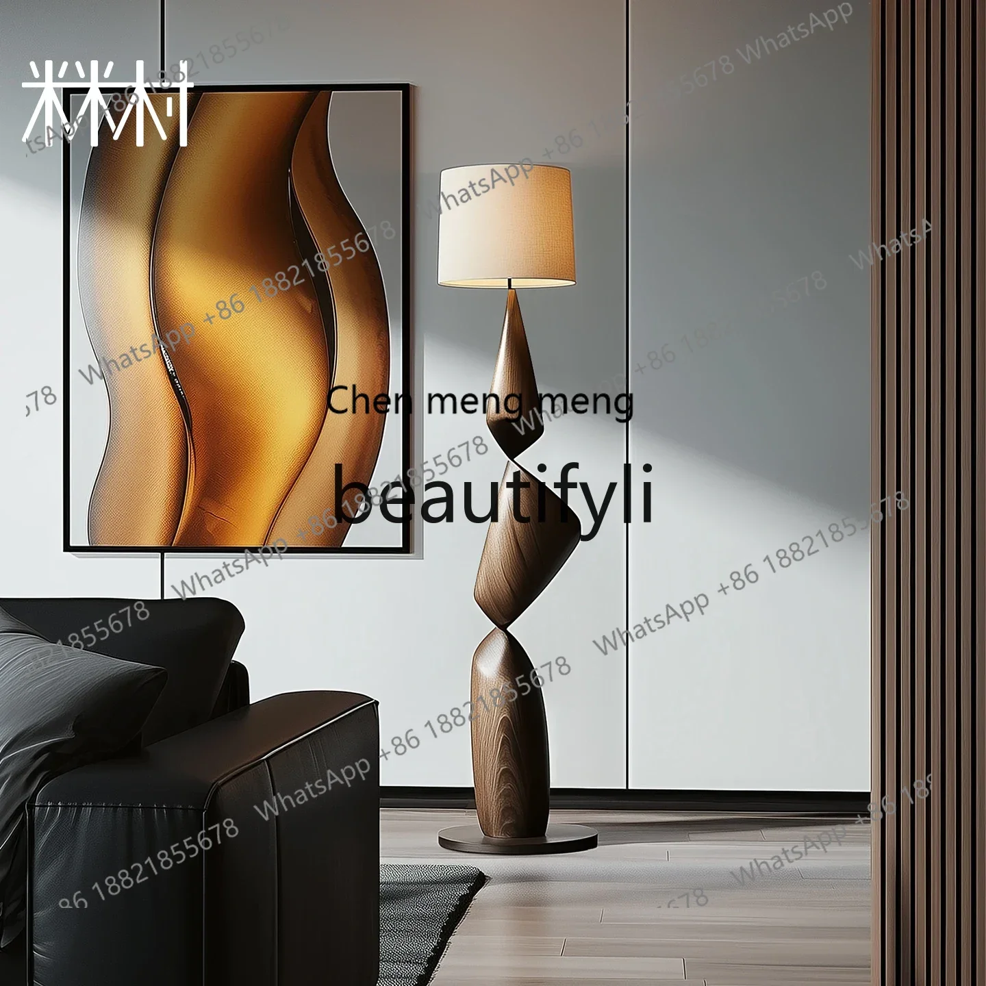 zqxCreative solid wood floor-to-ceiling Italian study, vertical atmosphere next to the sofa in the living room, advanced sense