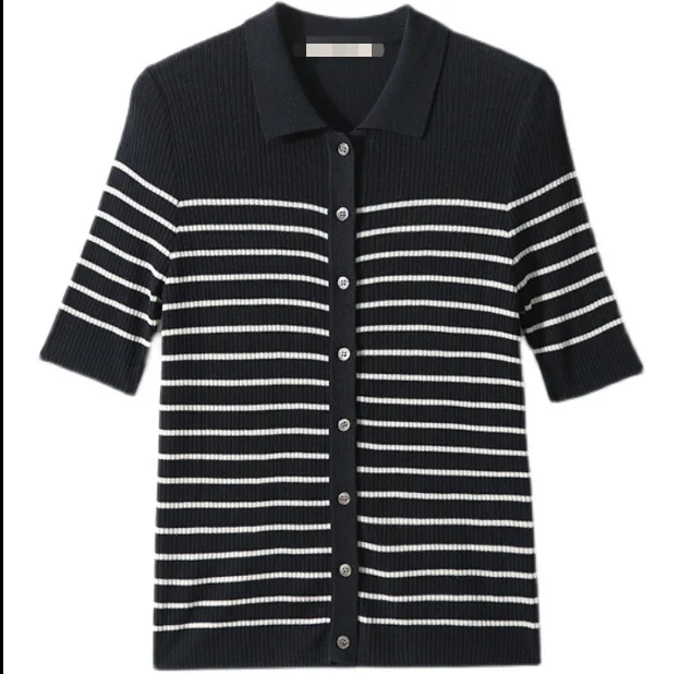 قميص بولو نسائي مخطط بأكمام قصيرة من Boweylun ، كارديجان كاجوال منسوج ، مريح ، جيد التهوية ، صيفي ، جديد