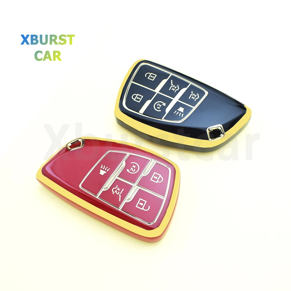Gold Edge 5/6 Buttons Car Shell Fob for Chevrolet Suburban Tahoe for GMC Yukon for Buick ENVISION S Plus Avenir Key Case Cover