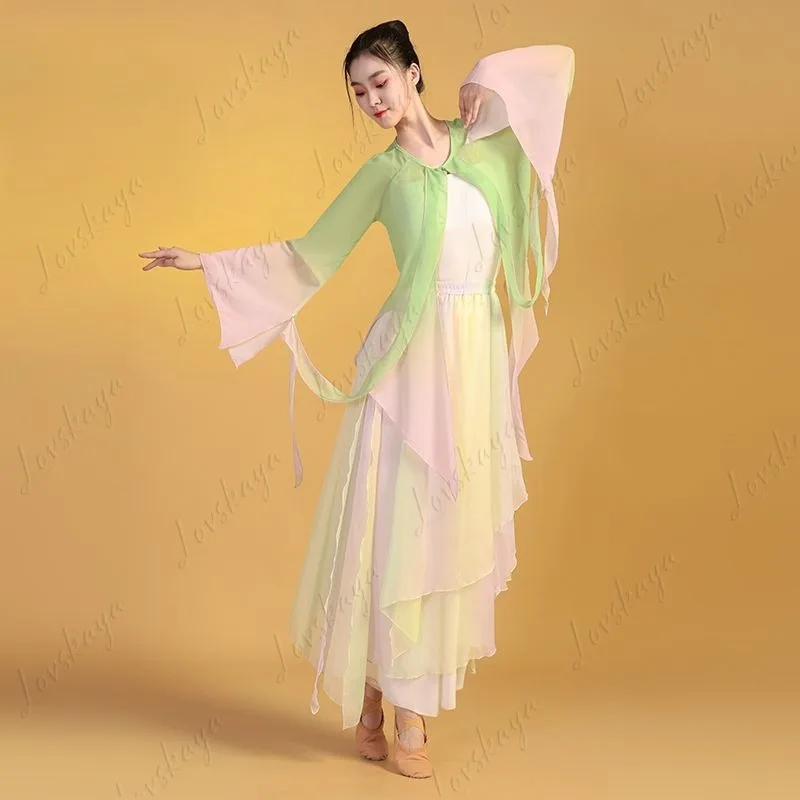 

Классический танцевальный костюм — струящееся и меняющееся шифоновое платье в виде снега для женщин, для китайского танцевального выступления.