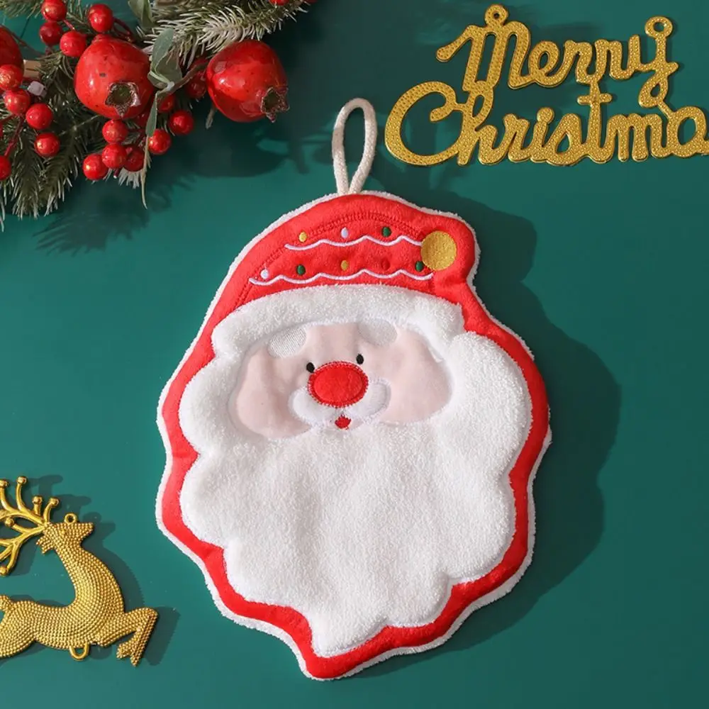 Cartoon Christmas Hanging Hand Towels Thickened Coral Velvet Christmas Gift Handkerchief Santa Claus Snowman Quick Drying