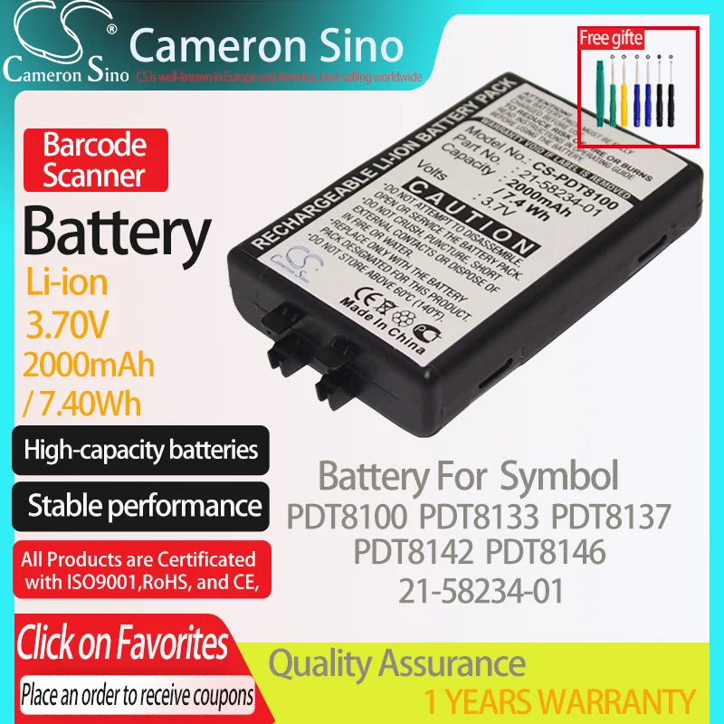 CameronSino Battery for Symbol PDT8100 PDT8133 PDT8137 PDT8142 PDT8146 fits Symbol 21-58234-01 Barcode Scanner battery 2000mAh