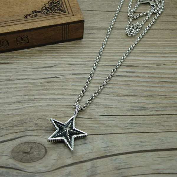 

Five pointed star pendant, pure silver, personalized punk style, collarbone chain, male couple accessory, minimalist