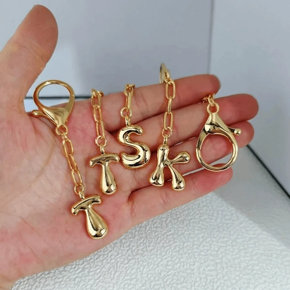 Gold Color 26 Letters Key Chains Bubble Letter Lobster Buckle Initial Letter Key Chains Metal Capital Letter Key Chains