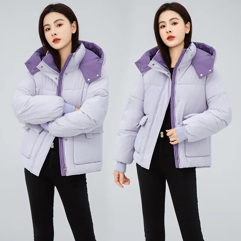 موضة مزيج اللون سترة سترة المرأة الشتاء سستة يصل مقنعين القطن وسادة مبطنة امرأة رشاقته الدفء سترات السيدات #5