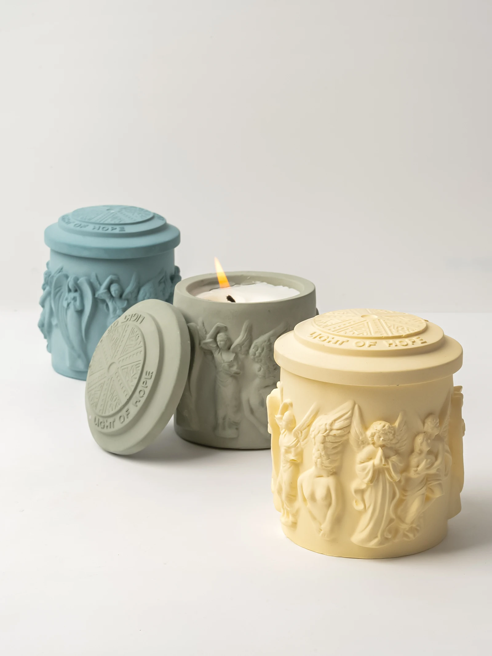 3D Scandinavian Angel Statue Candle Cup Silicone Molds With Lid DIY Concrete Storage Jar Aroma Gypsum Resin Mold Tool Home Decor