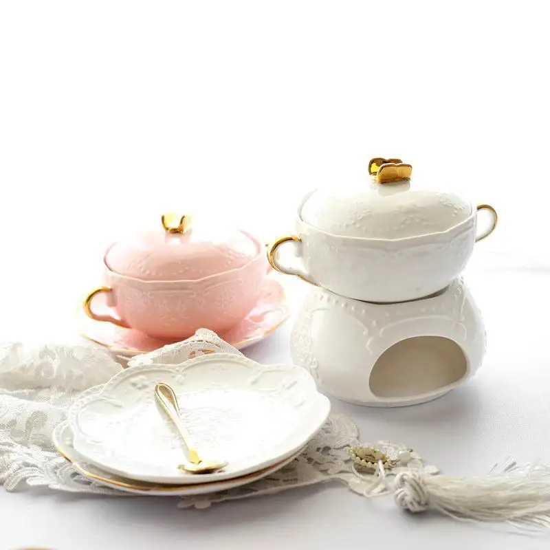 

Sugar water bowl bird's nest dessert European court retro Phnom Penh binaural ceramic stew pot with lid Yiner soup bowl vajilla