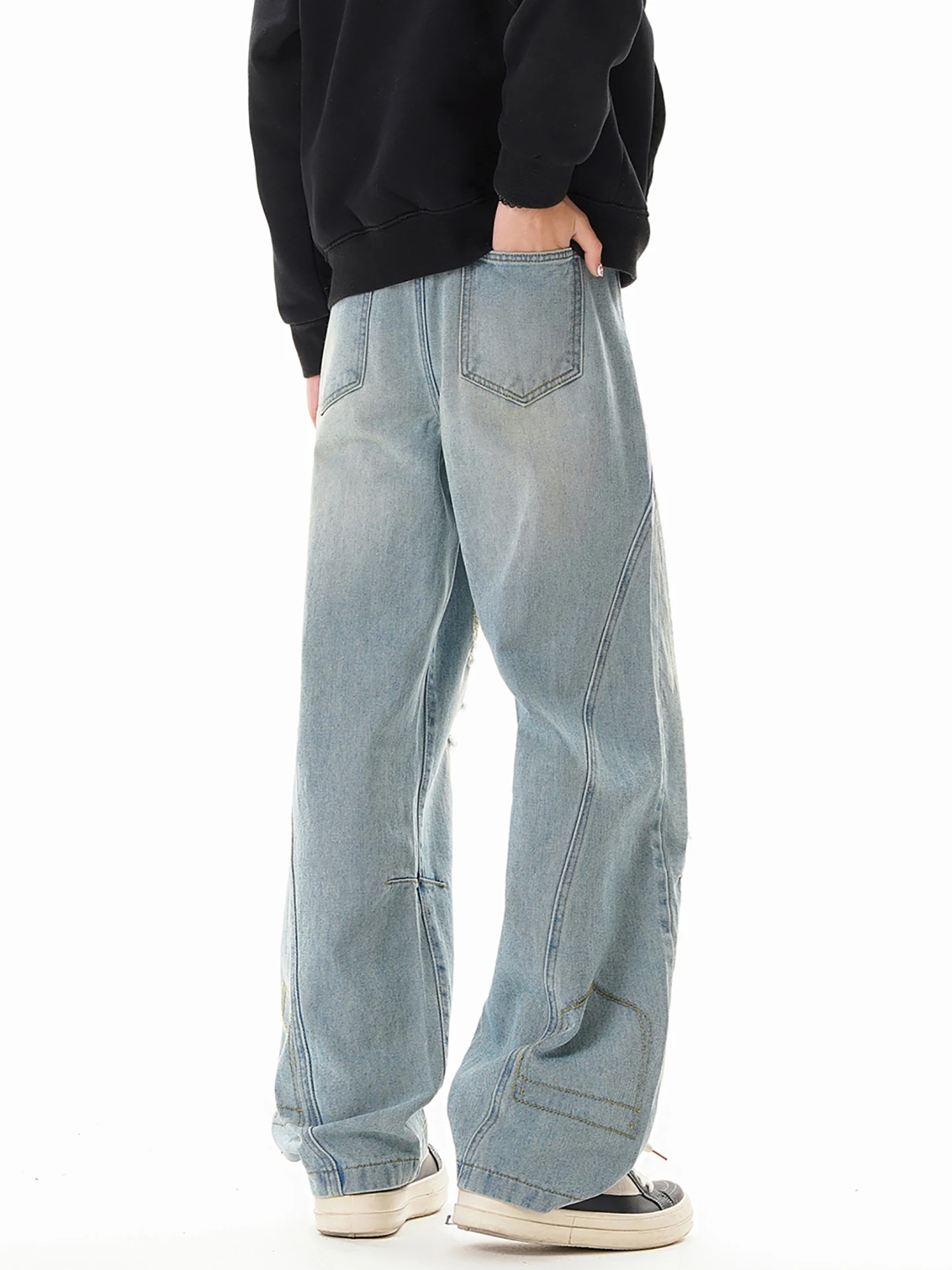 

Boyue American High Street Patchwork Workwear Jeans Waed Casual Wide Leg Pants Men Women Youth Faion Straight Cut