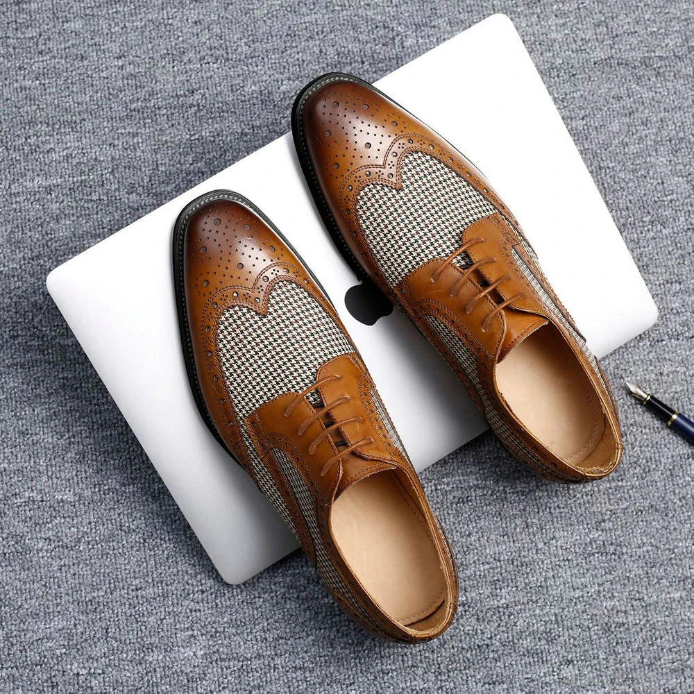 Breathable Wear-Resistant Men\'s Wing-Tip Brogues for Business Office Weddings Casual Men Daily Wears