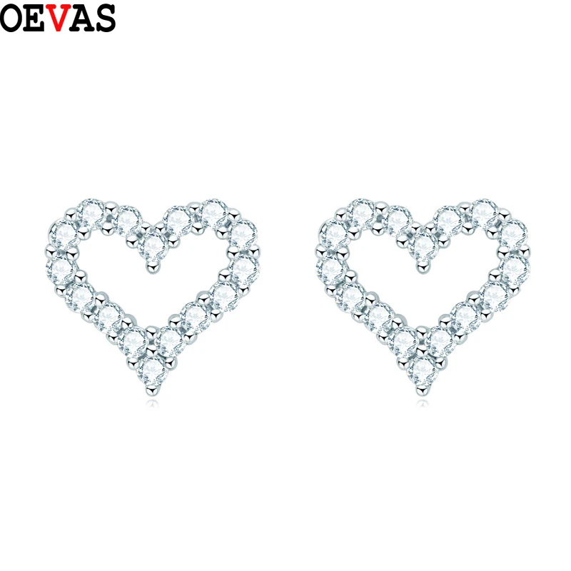 

OEVAS 100% 925 Sterling Silver 0.96ct 2mm Heart Moissanite Stud Earrings For Women Sparkling Wedding Party Fine Jewelry Gifts