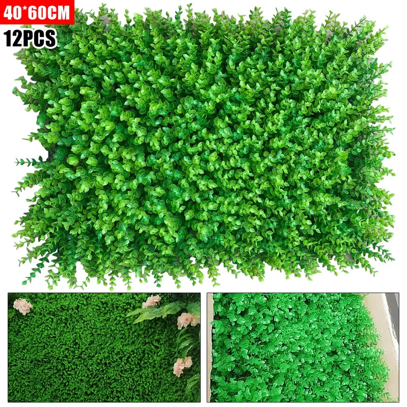 

12pcs Artificial Plant Wall 24x16" Green Plant Panel Wall Grass Mat Garden Decor