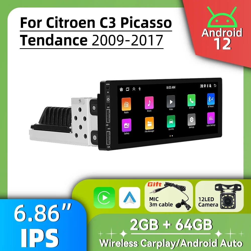 Head Unit Car Multimedia Stereo 1Din Android Radio for Citroen C3 Picasso Tendance 2009-2017 Carplay Autoradio GPS BT WIFI 6.86