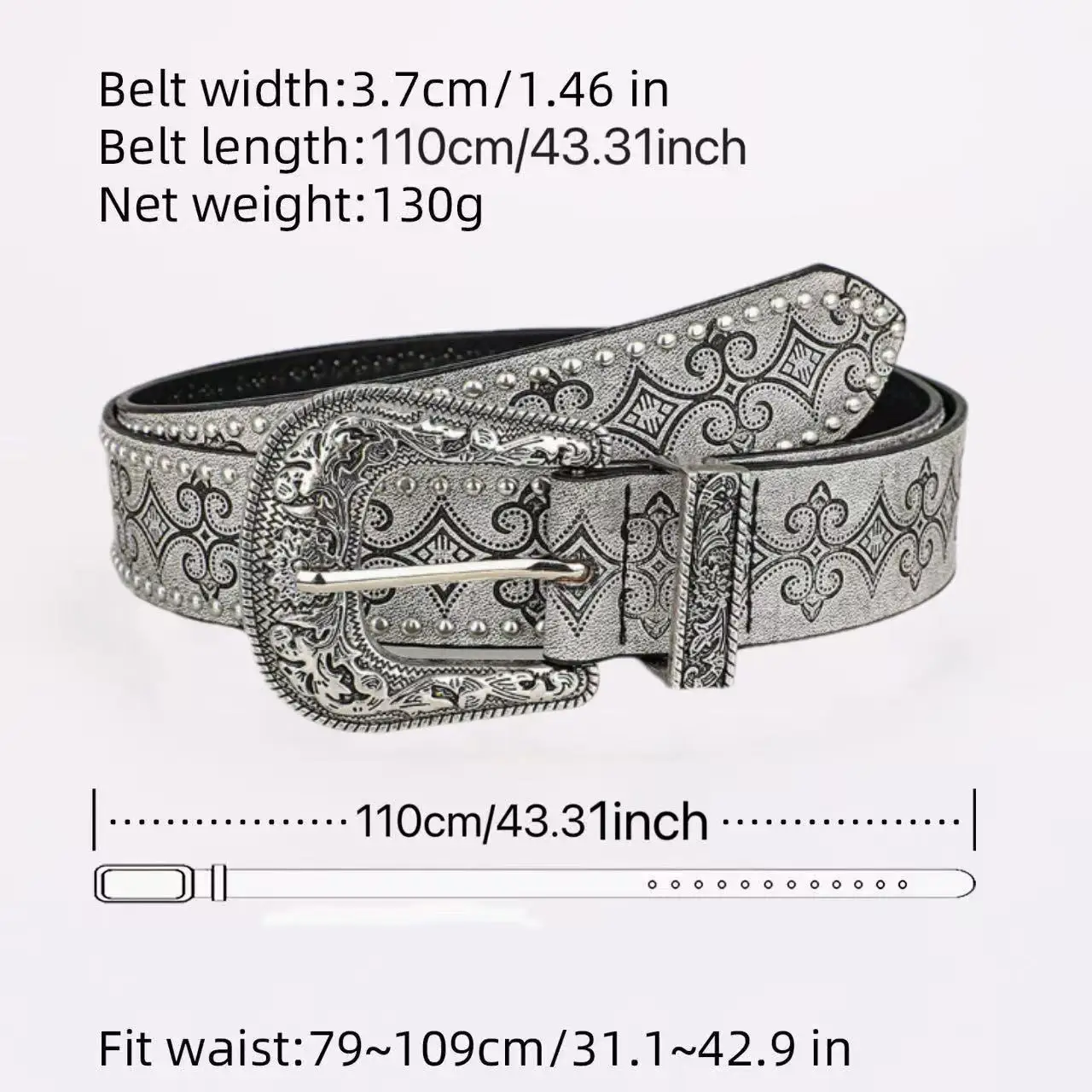 1.5-inch Wide Women's Vintage Floral Print Belt Y2K Retro Western Style Suitable for Pants, Long Skirts, Holiday Gifts