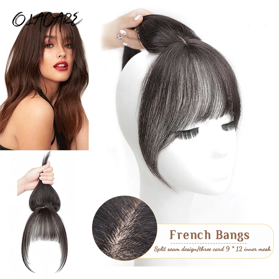 

OLACARE Synthetic Topper Hairpiece False Bang Clip-In Bangs Extension Natural Fake Fringe Invisible Clourse Hairpiece for Women