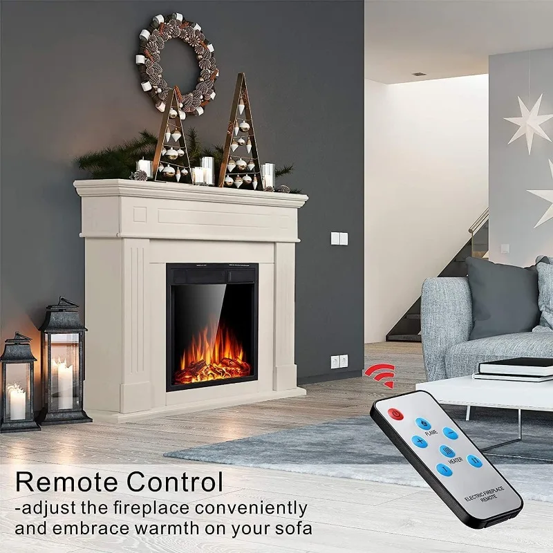 Electric Fireplace with Mantel,TV Stand Free Standing Electric Fireplace Heater w/Adjustable Led Flame&Remote Control,750W-1500W